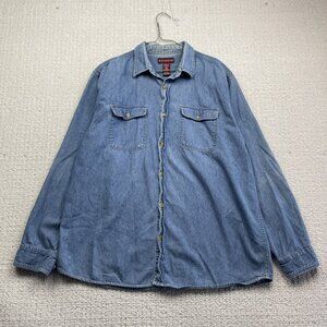 Y2K Nevada Button Up Long Sleeve Blue Jean Shirt Men XL Western Cowboy Rodeo